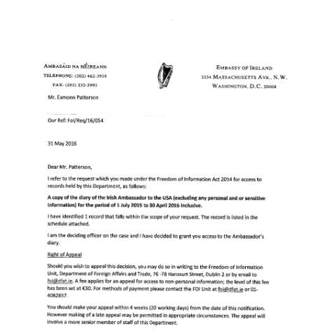 Document preview: FOI Request 16/052 — foi reply 16052 — Department of Foreign Affairs, Ireland