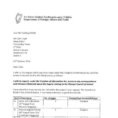 Document preview: FOI Request 16/138 — foi reply 16138 — Department of Foreign Affairs, Ireland
