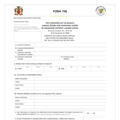 Document preview: Form 19B — Form, Jamaica (CERFA n°FORM_19B_18092023)