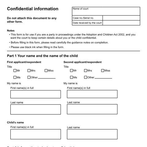 Document preview: Form A65: Confidential information — HM Courts & Tribunals Service, United Kingdom