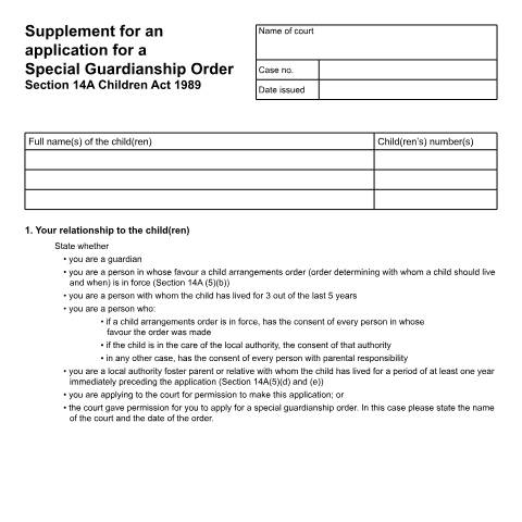 Document preview: Provide a statement in support of your application for a special guardianship order: Form C13A — HM Courts & Tribunals Service, United Kingdom