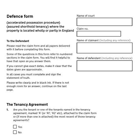 Document preview: Defend an accelerated possession claim on a standard contract where the property is located wholly or partly in England: Form N11B England — HM Courts & Tribunals Service, United Kingdom