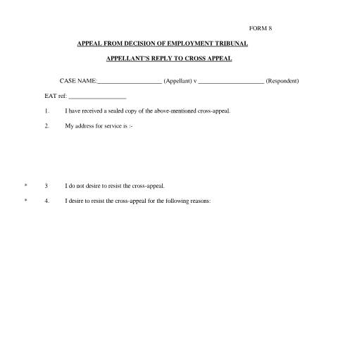 Document preview: Form T443: Appeal from decision of Employment Tribunal - Appellant's reply to cross appeal — HM Courts & Tribunals Service, United Kingdom