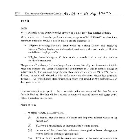 Document preview: TR 253 — Document, Mauritius (CERFA n°TR253)