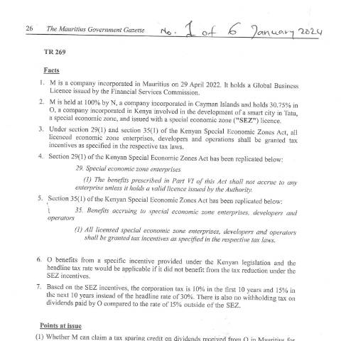 Document preview: TR 269 — Document, Mauritius (CERFA n°TR269)