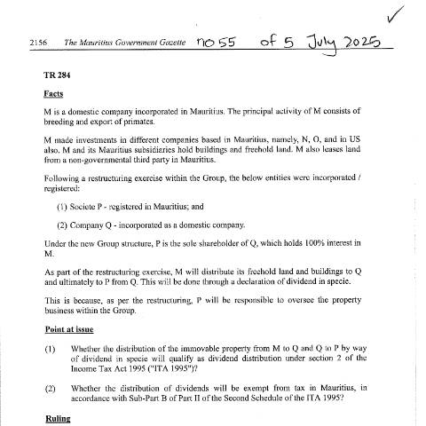 Document preview: TR 284 — Document, Mauritius (CERFA n°TR284)