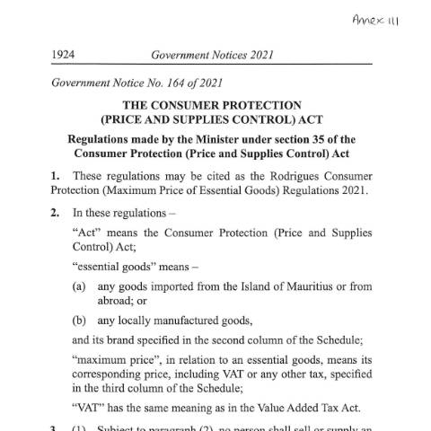 Document preview: GN 164 of 2021 — Document, Mauritius (CERFA n°GN164of2021)