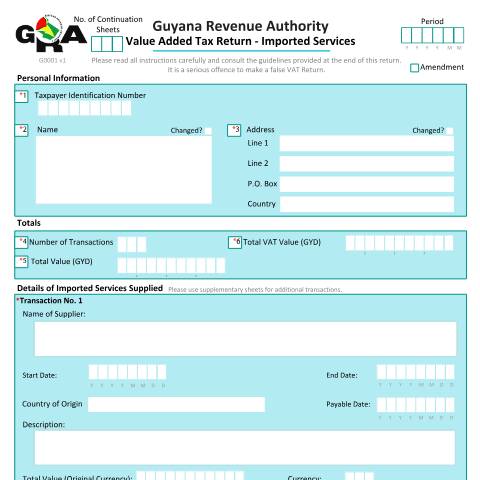 Document preview: G0001 VATIS v1 — VAT, Guyana