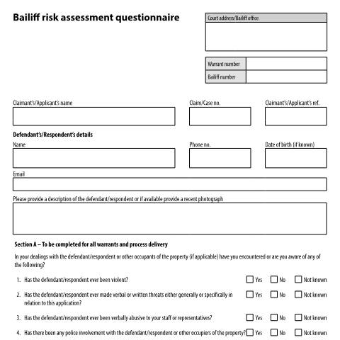 Document preview: Tell a bailiff about risks of seizing someone's property: Form EX97A — HM Courts & Tribunals Service, United Kingdom