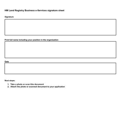 Document preview: HM Land Registry Business e-services signature sheet — HM Land Registry, United Kingdom