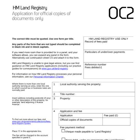 Document preview: Official copies of documents: registration (OC2) — HM Land Registry, United Kingdom