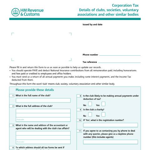 Document preview: Corporation Tax: details of clubs, societies, voluntary associations and other similar bodies (CT41G (Clubs)) — HM Revenue & Customs, United Kingdom