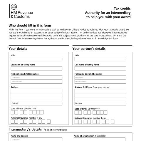 Document preview: Tax credits: allow someone to help you with your award (TC689) — HM Revenue & Customs, United Kingdom