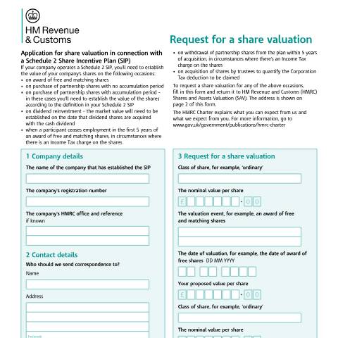 Document preview: Apply for a share valuation for a Share Incentive Plan (VAL230) — HM Revenue & Customs, United Kingdom