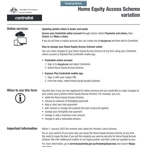 Document preview: Home Equity Access Scheme variation — Services Australia — Individuals (by code), Australia (CERFA n°SA497)