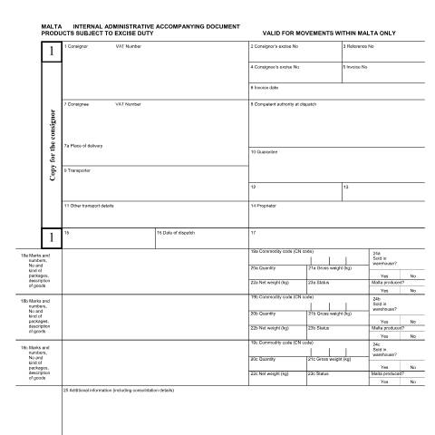Document preview: Customs and Excise Forms — internal-administrative-accompanying-document-(iaad).pdf — corporate_tax, Malta (CERFA n°internal-administrative-accompanying-document-(iaad))