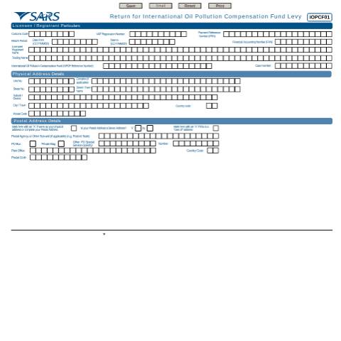 Document preview: IOPCF01 – Return for International Oil Pollution Compensation Fund – External Form — PDF Forms, South Africa (CERFA n°IOPCF01)