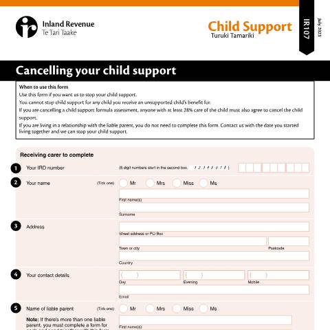 Document preview: IR107 2023 — Child support, New Zealand (CERFA n°IR107)
