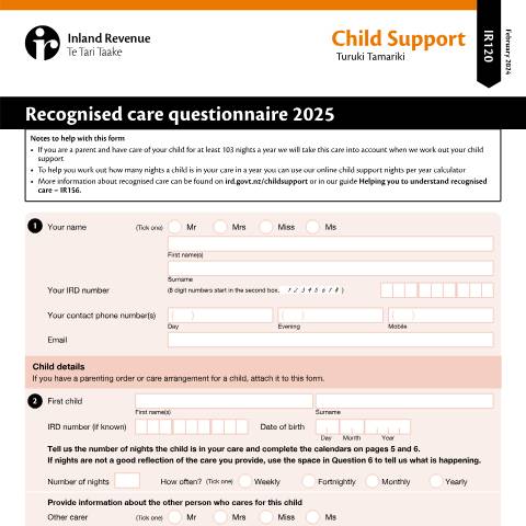 Document preview: IR120 2025 — Child support, New Zealand (CERFA n°IR120)