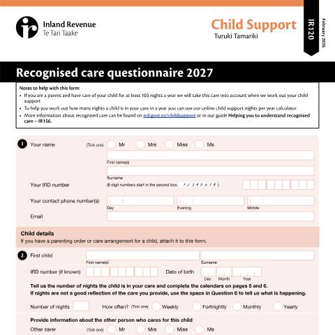 Document preview: IR120 2027 — Child support, New Zealand (CERFA n°IR120)