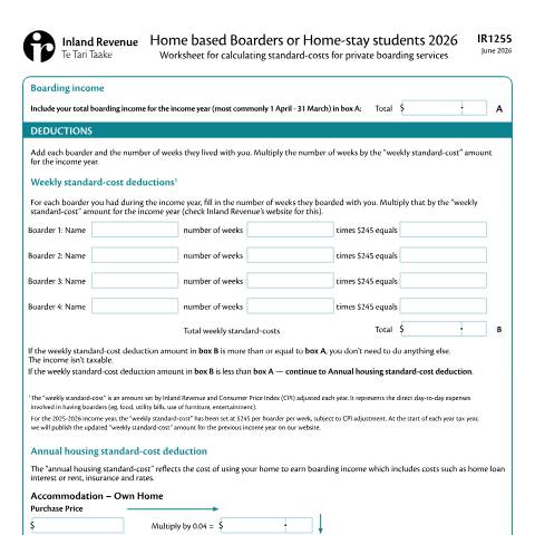 Document preview: Home based boarders and home-stay students 2021 — Property, New Zealand (CERFA n°IR1255)