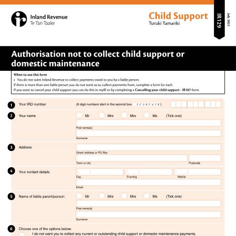 Document preview: IR129 2023 — Child support, New Zealand (CERFA n°IR129)