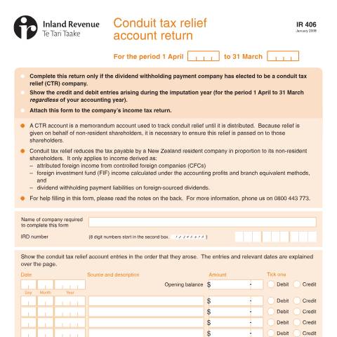 Document preview: untitled — Income tax, New Zealand (CERFA n°IR406)