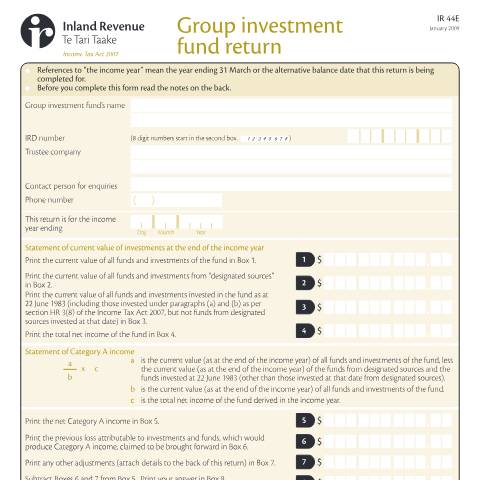 Document preview: Group investment fund return — Income tax, New Zealand (CERFA n°IR44E)