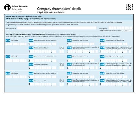 Document preview: IR4S 2026 — Income tax, New Zealand (CERFA n°IR4S)