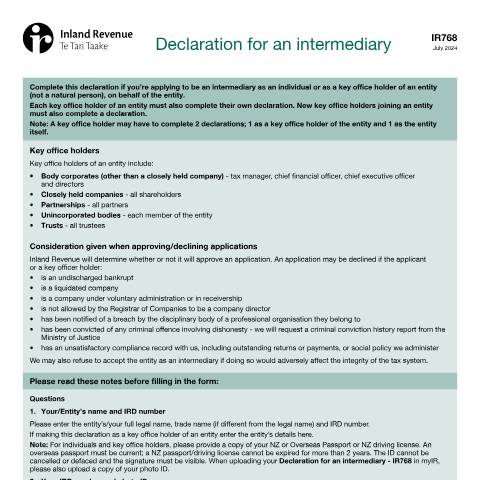 Document preview: IR768 2024 — Income tax, New Zealand (CERFA n°IR768)