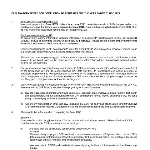 Document preview: Form IR8S explanatory notes — IRAS / Employers, Singapore (CERFA n°EXPLANATORY-NOTES-ON-FORM-IR8S-FOR-YA2025)