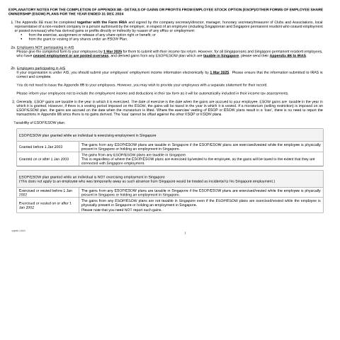 Document preview: Appendix 8B explanatory notes — IRAS / Employers, Singapore (CERFA n°EXPLANATORY-NOTES-ON-APPENDIX-8B-FOR-YA2025)
