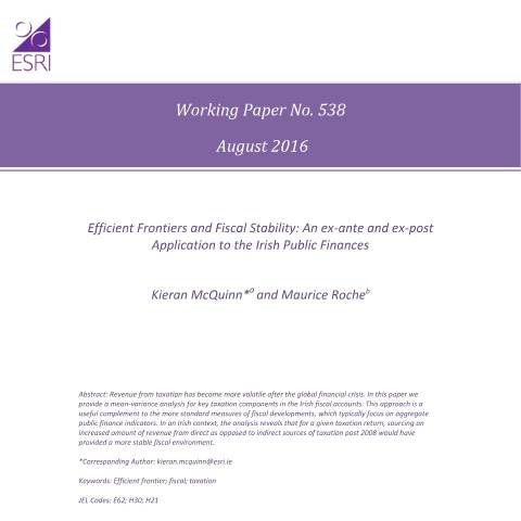 Document preview: Efficient Frontiers and Fiscal Stability: An ex-ante and ex-post Application to the Irish Public Finances - August 2016 — Department of Finance, Ireland