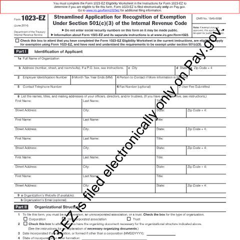 Document preview: IRS Form f1023ez — IRS, United States (CERFA n°1023EZ)