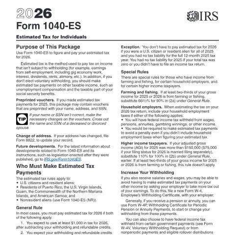 Document preview: IRS Form f1040es — IRS, United States (CERFA n°1040ES)