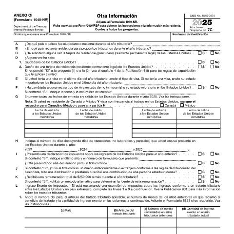 Document preview: IRS Form f1040ois — IRS, United States (CERFA n°1040OIS)