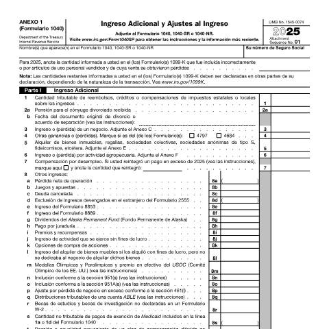 Document preview: IRS Form f1040s1s — IRS, United States (CERFA n°1040S1S)