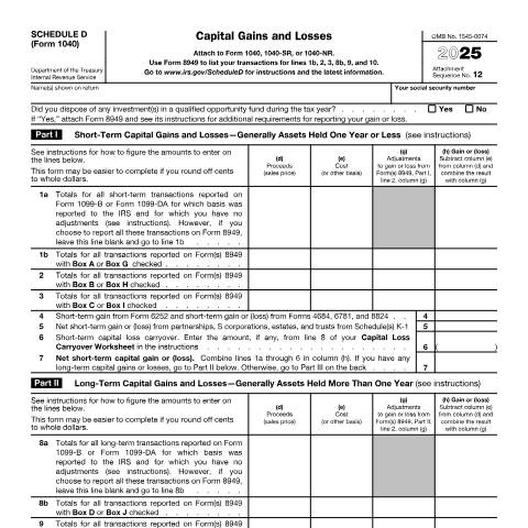 Document preview: IRS Form f1040sd — IRS, United States (CERFA n°1040SD)