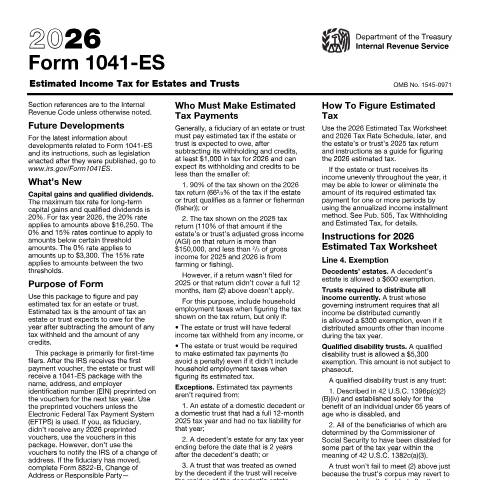 Document preview: IRS Form f1041es — IRS, United States (CERFA n°1041ES)