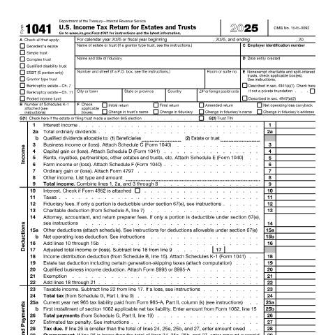 Document preview: IRS Form f1041 — IRS, United States (CERFA n°1041)