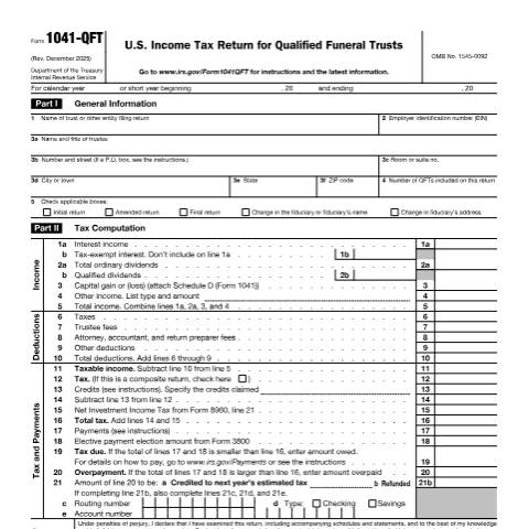 Document preview: IRS Form f1041qft — IRS, United States (CERFA n°1041QFT)