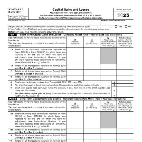 Document preview: IRS Form f1041sd — IRS, United States (CERFA n°1041SD)