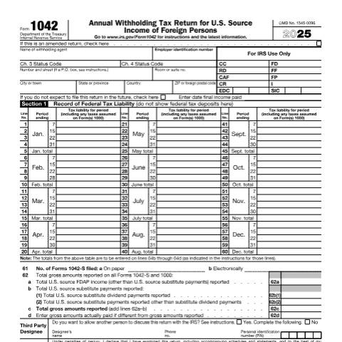 Document preview: IRS Form f1042 — IRS, United States (CERFA n°1042)