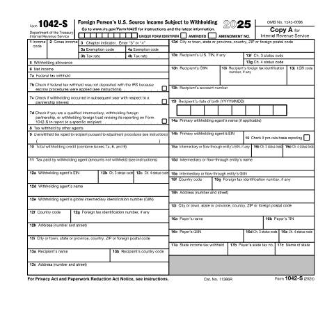 Document preview: IRS Form f1042s--2025 — IRS, United States (CERFA n°1042S--2025)