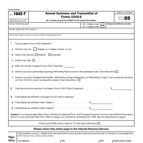 Document preview: IRS Form f1042t — IRS, United States (CERFA n°1042T)