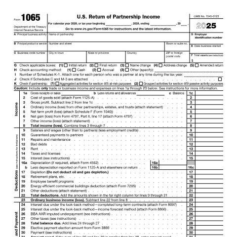 Document preview: IRS Form f1065 — IRS, United States (CERFA n°1065)