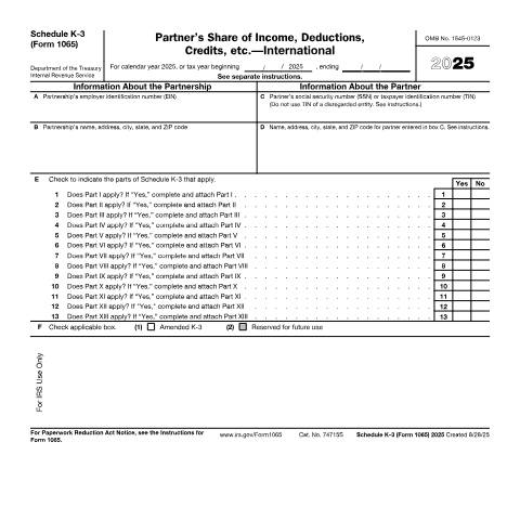 Document preview: IRS Form f1065sk3 — IRS, United States (CERFA n°1065SK3)