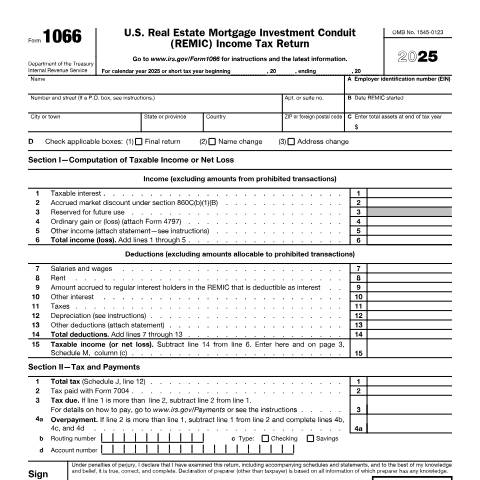 Document preview: IRS Form f1066 — IRS, United States (CERFA n°1066)