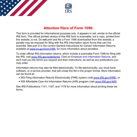 Document preview: IRS Form f1096 — IRS, United States (CERFA n°1096)