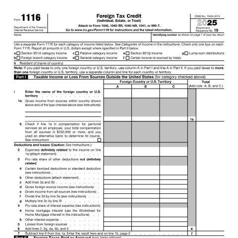 Document preview: IRS Form f1116 — IRS, United States (CERFA n°1116)